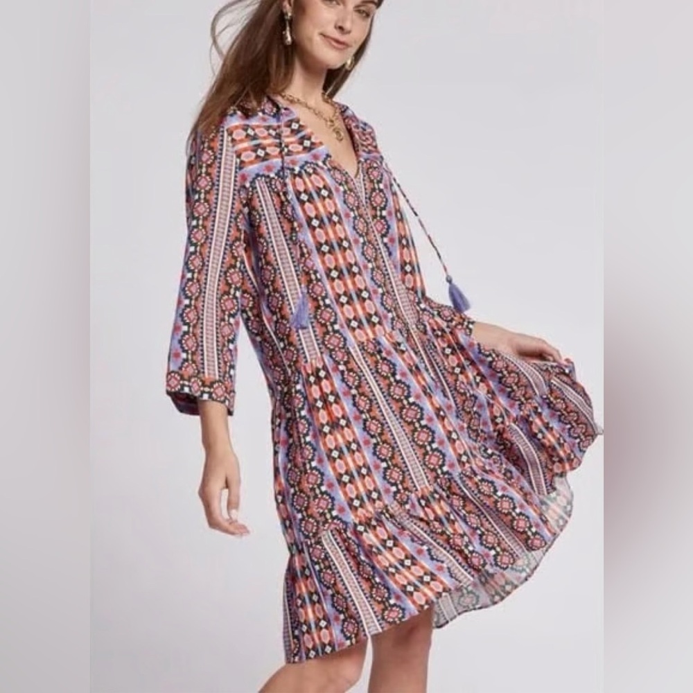 Tyler Boe Holly Festival Skimmer Dress Medium Bohemian Summer Aztec Embroidered